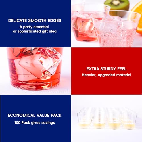 Disposable Plastic Cups 9oz Clear Pack of 100 Heavy Duty Party Tumblers