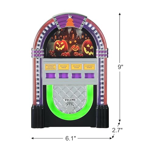 Retro Halloween Jukebox Decoration with LED Lights and Music - 9 Inch