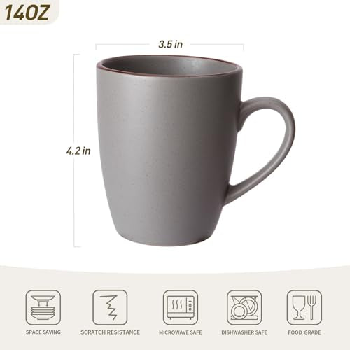 Dark Grey 4-Piece 12oz Coffee Mug Set - Handle Drinkware for Tea, Cocoa, Milk