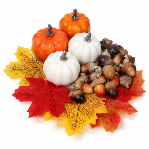 Fall Decorations Set with Pumpkins, Acorns & Maple Leaves - Admix-4