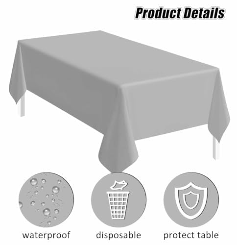 Silver Plastic Tablecloth 54x108 Inch 2 Pack - Disposable Party Cover for Weddings & Events