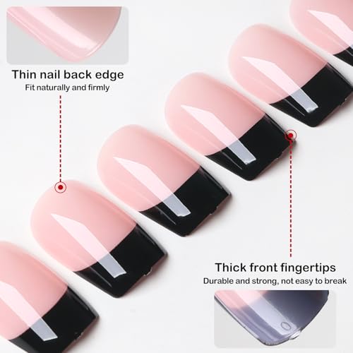 Medium Square Black French Tip Press On Nails - Reusable Fake Nails with Glue Tabs