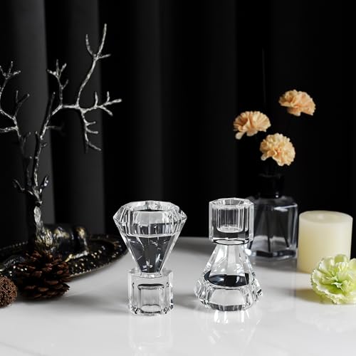 Crystal Candle Holders Set of 2 - Elegant Glass Tealight Stand for Weddings and Home Decor