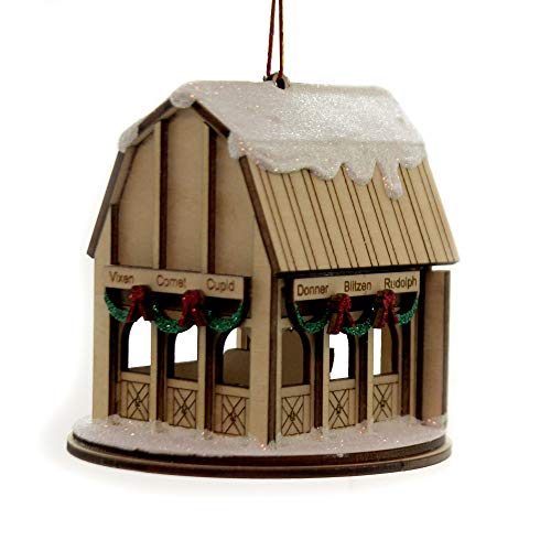 Christmas Wooden Reindeer Barn Ornament - Handcrafted Holiday Decor