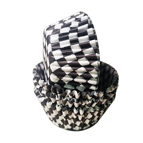 Black & White Checkered Cupcake Liners - 100pcs Halloween Baking Cups - Variation: Black/White