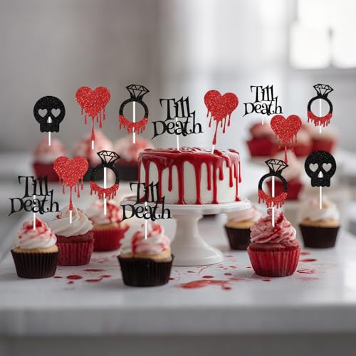 16 Pcs Glitter Cake Toppers - Halloween Wedding Bridal Shower Decorations