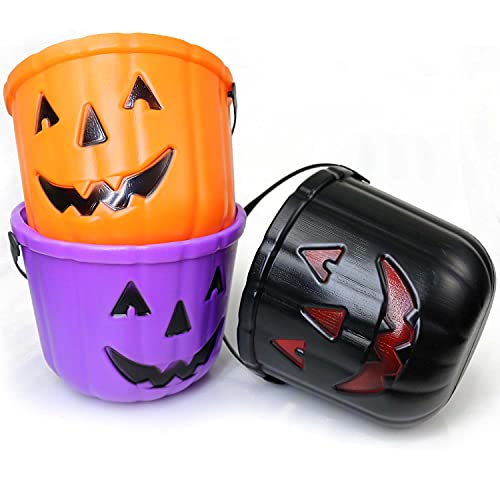 Halloween Trick or Treat Buckets 3 Pack - Jack O Lantern Candy Baskets for Kids