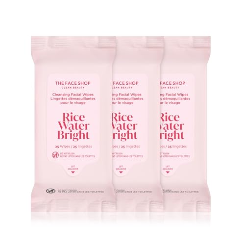 Rice Water Bright Cleansing Wipes 3-Pack - Moisturizing Facial Wipes, 25 Count Each