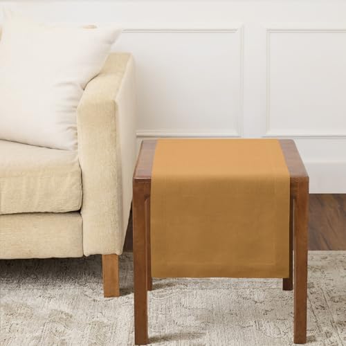 Pure Linen Caramel Table Runner 14 x 36 in - Handcrafted & Machine Washable