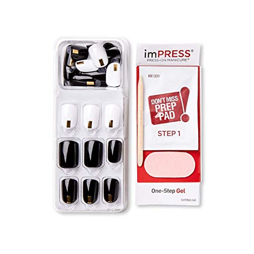 Press-On Nails Short Square Black and White - Midnight Drive, 30 Pieces with Tools - Variation of THIS listing