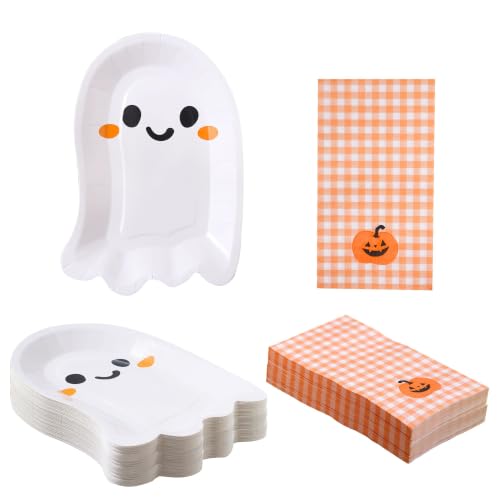 Halloween Party Supplies Set - 48 Disposable Plates & Napkins for 24 Guests