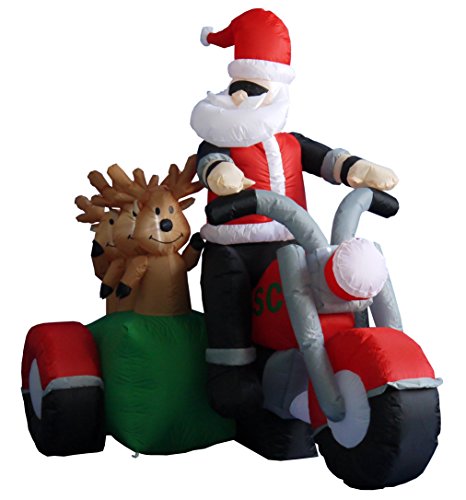 Inflatable Santa Claus and Reindeer Ride in Motorcycle Yard Decoration
