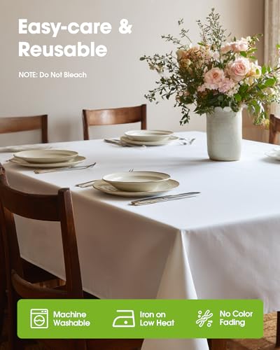 White Polyester Tablecloth 60 x 84 Inches, Reusable & Washable - 12 Pack