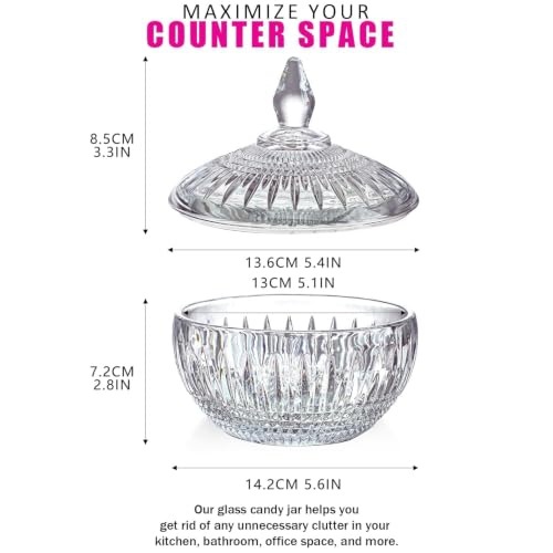 21oz Glass Candy Dish with Lid - Clear Crystal Cookie Jar, Food Storage