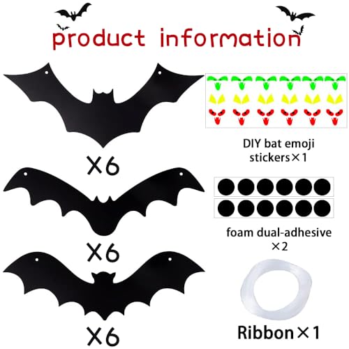 18Pcs Halloween 3D Hanging Bat Decorations with Glow Eyes Outdoor Spooky Set