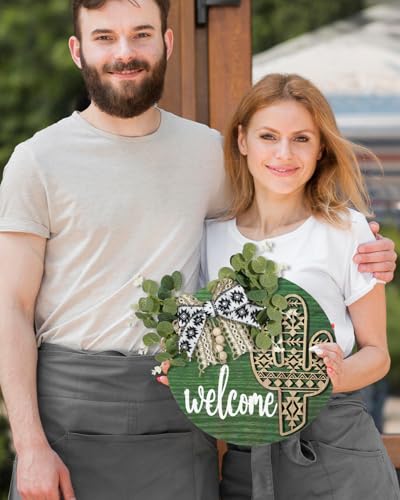 Putuo Decor Cactus Western Aztec Welcome Door Sign 12-Inch Wooden Wreath