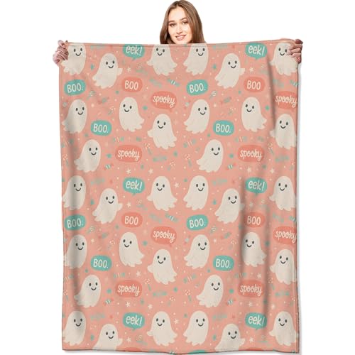 Pink Ghost Throw Blanket Halloween Fall Decor 40x50in - Spooky Cute Spirit