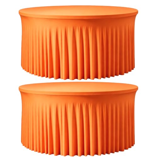 Orange Round Tablecloth 60 Inch for 5FT Tables Fall Thanksgiving Halloween Washable