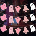 Pink Ghost Halloween LED String Lights - Battery Operated 10ft Spooky Decor