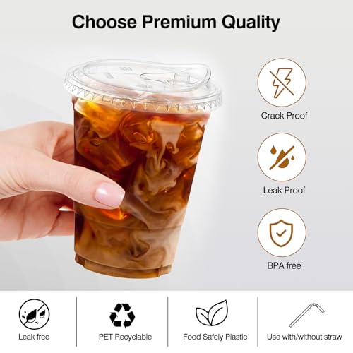 50 Pack Clear Disposable Plastic Cups with Lids and Straws - 20 oz Party Tumblers