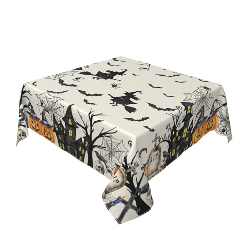Halloween Tablecloth 54x54 Inch Square Witch Spiderweb Table Cover Water-Resistant