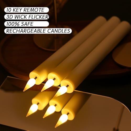 9Pcs Rechargeable Flameless Taper Candles with Remote & Timer - White LED Flickering Candle Sticks for Home Wedding Halloween Christmas Decor