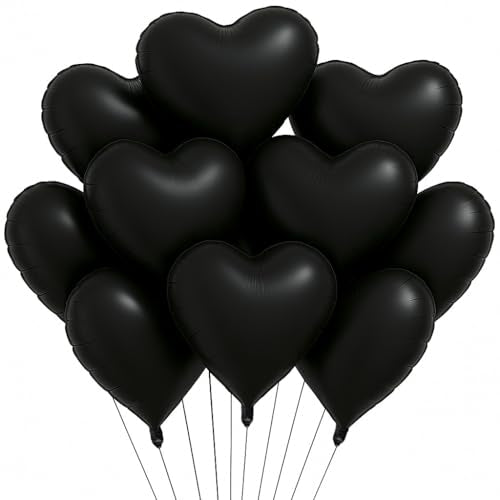Matte Black Heart Foil Balloons - 18 Inch Party Decorations for Birthdays Weddings Halloween Valentine's