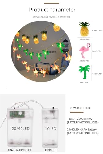 Tropical Pineapple String Lights - Battery Operated Fairy Lights for Bedroom Party Decor - 10LED Variation