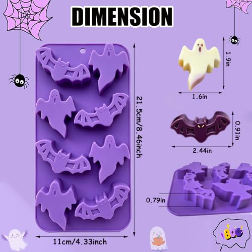 Halloween Ghost & Bat Silicone Mold Set - 3 Pcs Food-Grade Candy & Chocolate Molds with Purple Variation