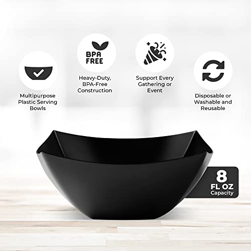 8oz Disposable Black Plastic Square Serving Bowls - Party & Candy Use, 4 Pack