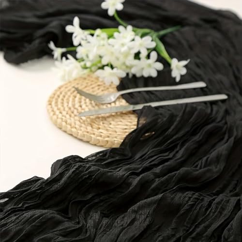 Black Cheesecloth Table Runner 35x120 Inches - 6 Pack, Reusable & Elegant