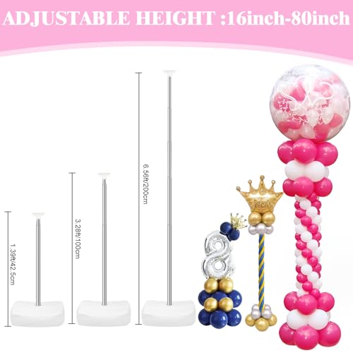 6 Set Heavy-Duty Adjustable Balloon Column Stand Kit for Events - 6.6ft Telescopic Metal Tower with Base