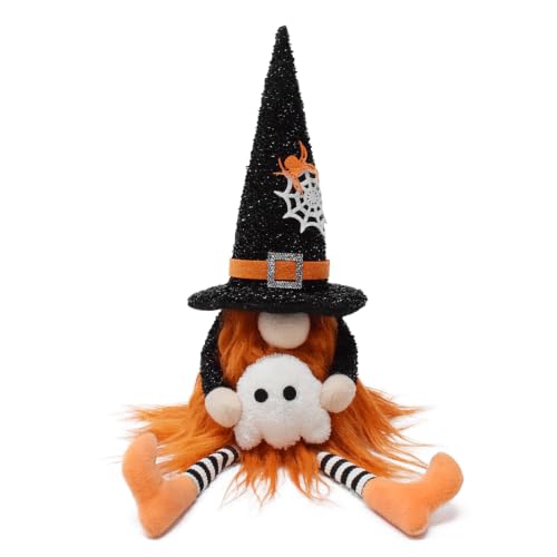 Halloween Gnome Decorations Plush Gnomes with Spooky Ghost and Witch Hat - Set of 2