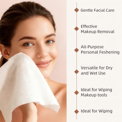 Disposable Face Towels 100% Viscose Extra Large Lint-Free Makeup Remover Wipes, 50 Count