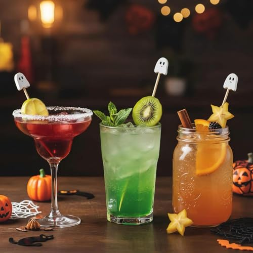 White Ghost Bamboo Cocktail Picks - 100 Pcs Halloween Party Appetizers