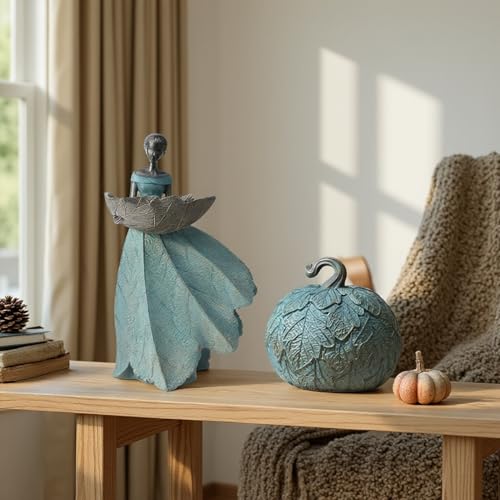 Newgreen Artificial Pumpkin Decor - 6.5 Inch Green Fall Halloween Thanksgiving