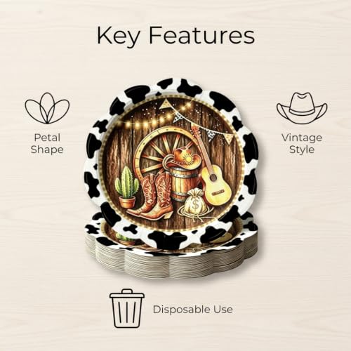 100 Pcs Cowboy Western Disposable Plates - Geometric Pattern, 7 Inch Party Tableware