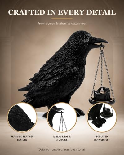 Gothic Crow Candle Holder - Halloween Decor, Resin Raven Statue for Bookshelf & Fireplace