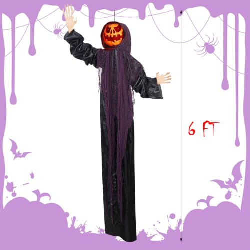 Halloween Hanging Pumpkin Men - 6ft Lighted Spooky Decor, 2-Pack