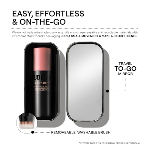 Nudestix Nudies Blush Stick – 3-in-1 Cream Blush for Cheeks, Eyes & Lips with Built-In Brush | Soft Matte Finish for a Natural Flush |Sunkissed Pink