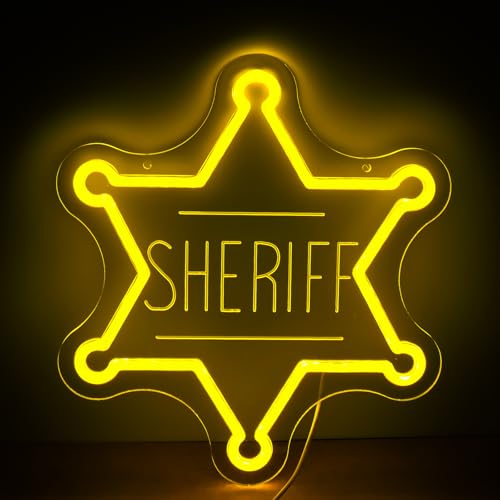Sheriff Badge Neon Sign Wall Decor for Kids Room & Man Cave - Western LED Light
