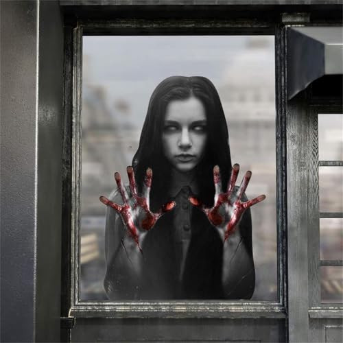 Halloween Window Clings Decor - Scary Female Ghost Static Stickers for Glass Doors & Windows