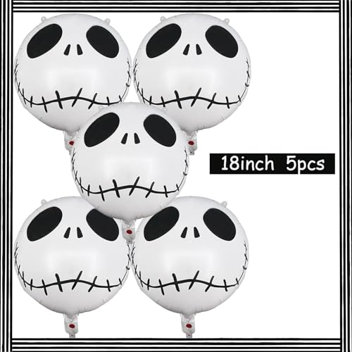 15 Pack Halloween Skull Balloons - Black & White Striped Foil Party Decorations