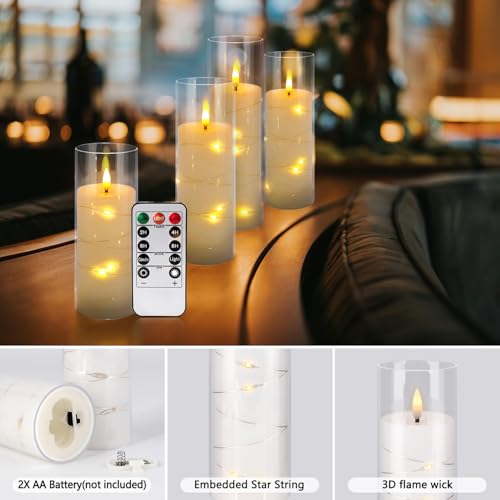 24 Pack Flickering Flameless Candles with Embedded String Lights - White, 2.2 Inch Diameter, 5-7 Inch Heights, Ivory Variation