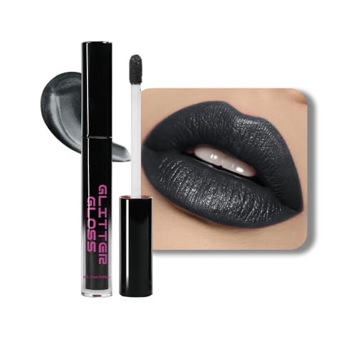 CAKAILA Gray Black Metallic Lipstick - Dark Liquid Lip Gloss, Long Lasting & Waterproof, Variation 06#
