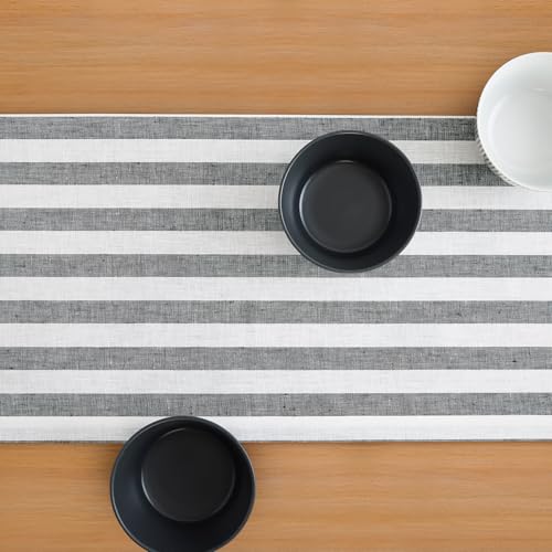 Solino Home 100% Linen Table Runner Black & White Stripes 14x120 in - Variation of THIS listing