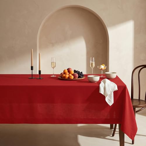 Red Linen Tablecloth 60x120 Inches - Handmade European Flax for Dining