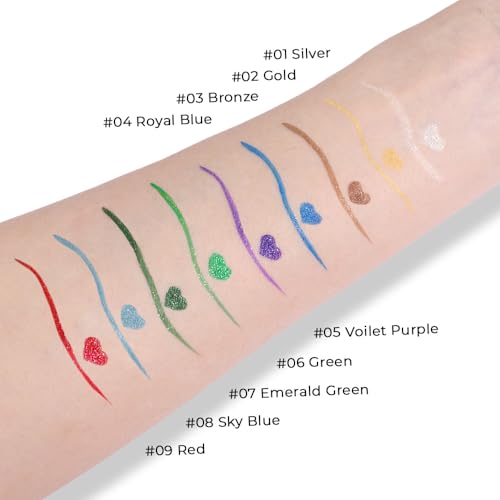 Liquid Eyeliner Pen - Red Glitter Shimmer Waterproof Eye Makeup - Pack of 1 - Variation 09#