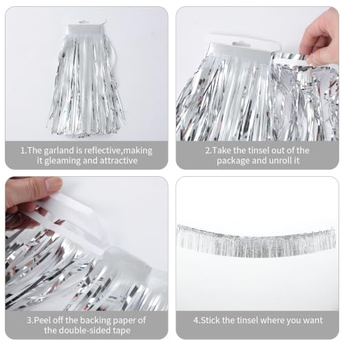 Silver Fringe Garland 40FT Metallic Foil Streamers for Party Decorations