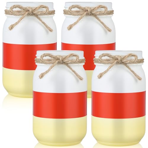 Candy Corn Mason Jars Set of 4 - Halloween Fall Decor & Storage